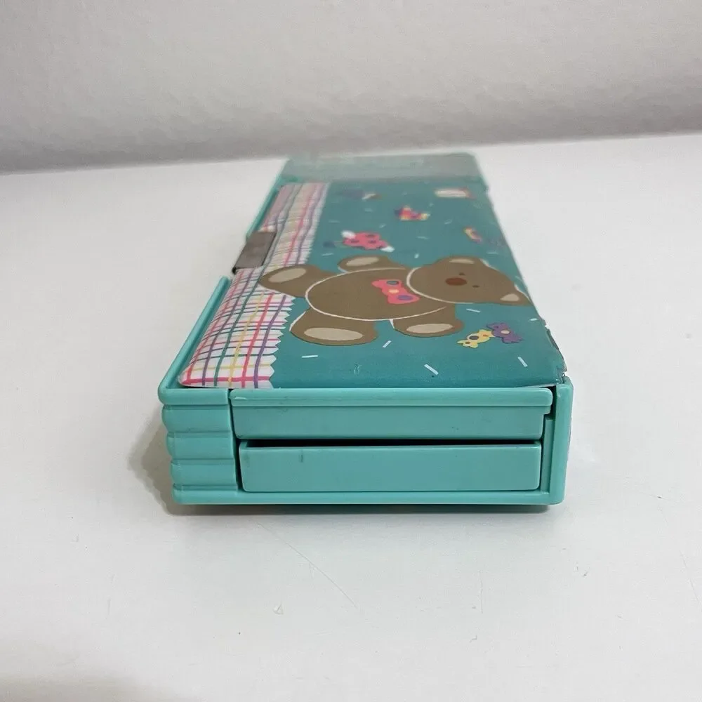 Vintage Sanrio Bear Padded Multi-Function Pencil Case Pop-Open Compartments 1990